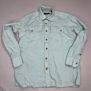 J.L. Powell Men  Long Sleeve Chest Vent Linen Blend Shirts Sz M Light Green